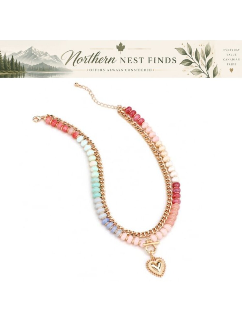 Chunky Beaded Heart Necklace Acrylic Zinc Alloy Women Party